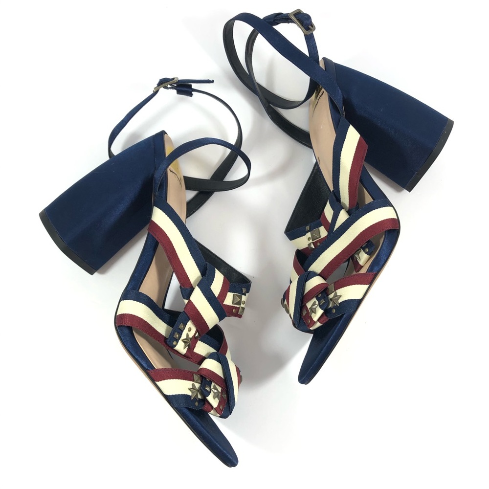 NWOB Eloquii Jules Blue Red White Stud Block Heels - Picture 6 of 8
